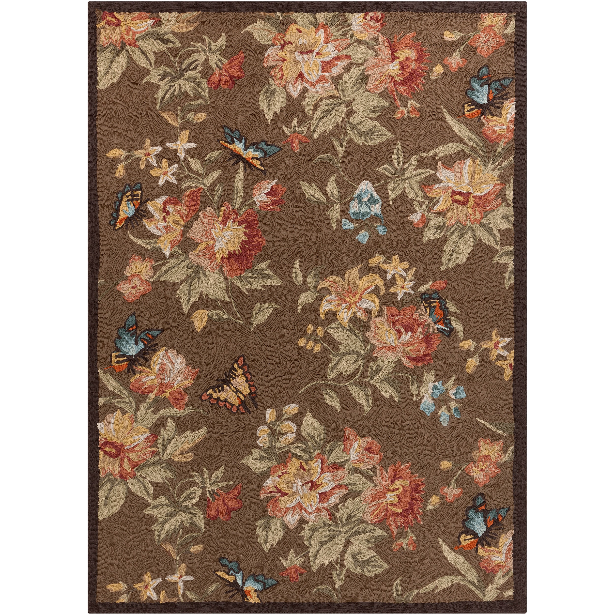 Hand hooked Brown Radiant Indoor/Outdoor Floral Rug (5' x 7') Surya 5x8   6x9 Rugs