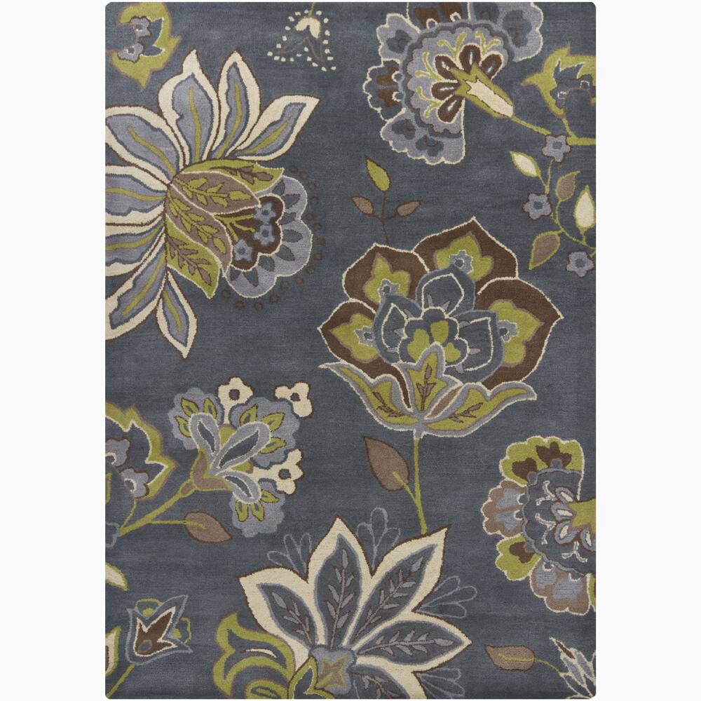 Hand-tufted Mandara Grey Floral Wool Rug (5' x 7')