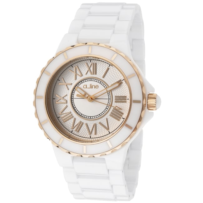 Women's 'Marina' Silver Textured Dial White Ceramic Watch Women's A Line Watches