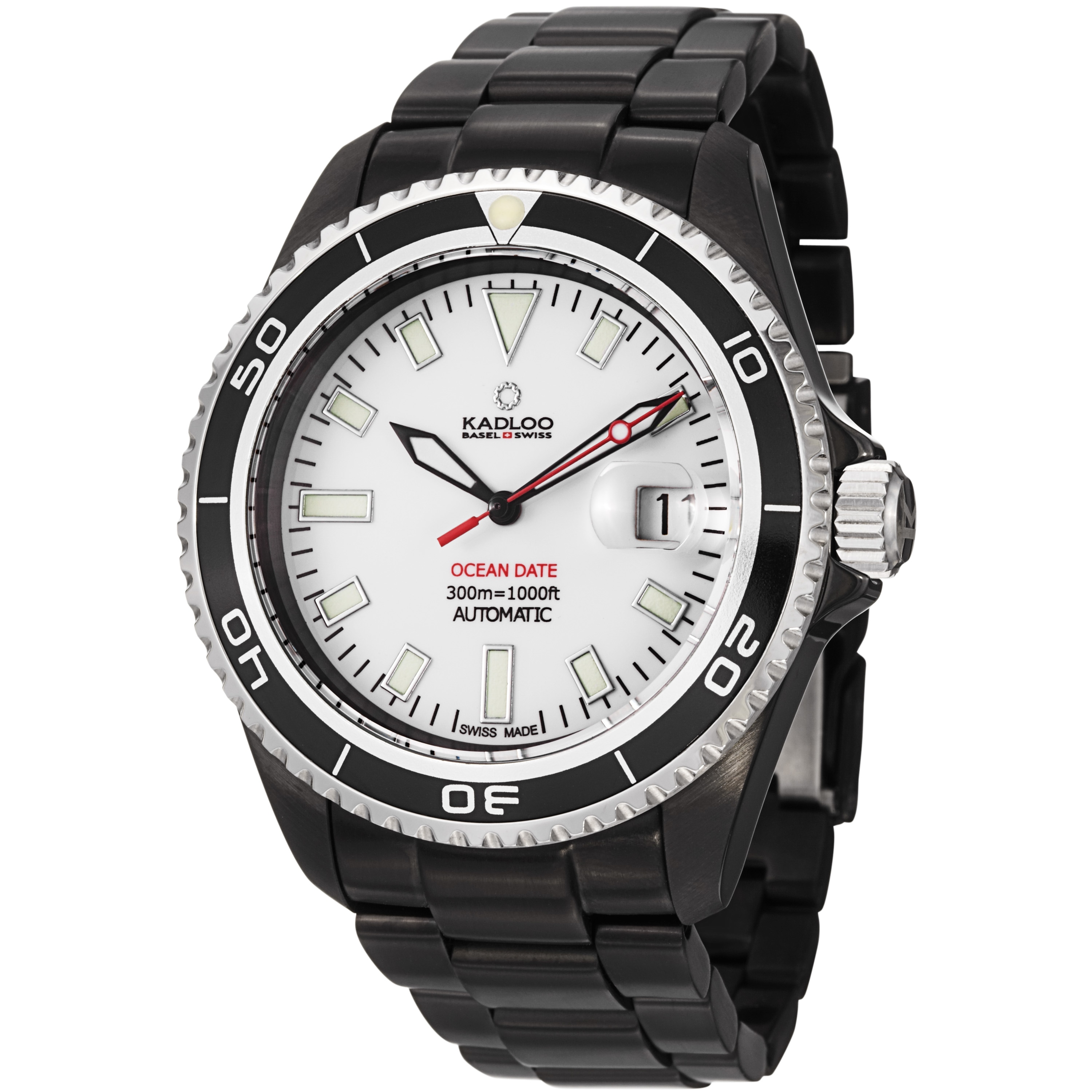 Kadloo Mens Ocean Date White Dial Black Stainless Steel Watch Today