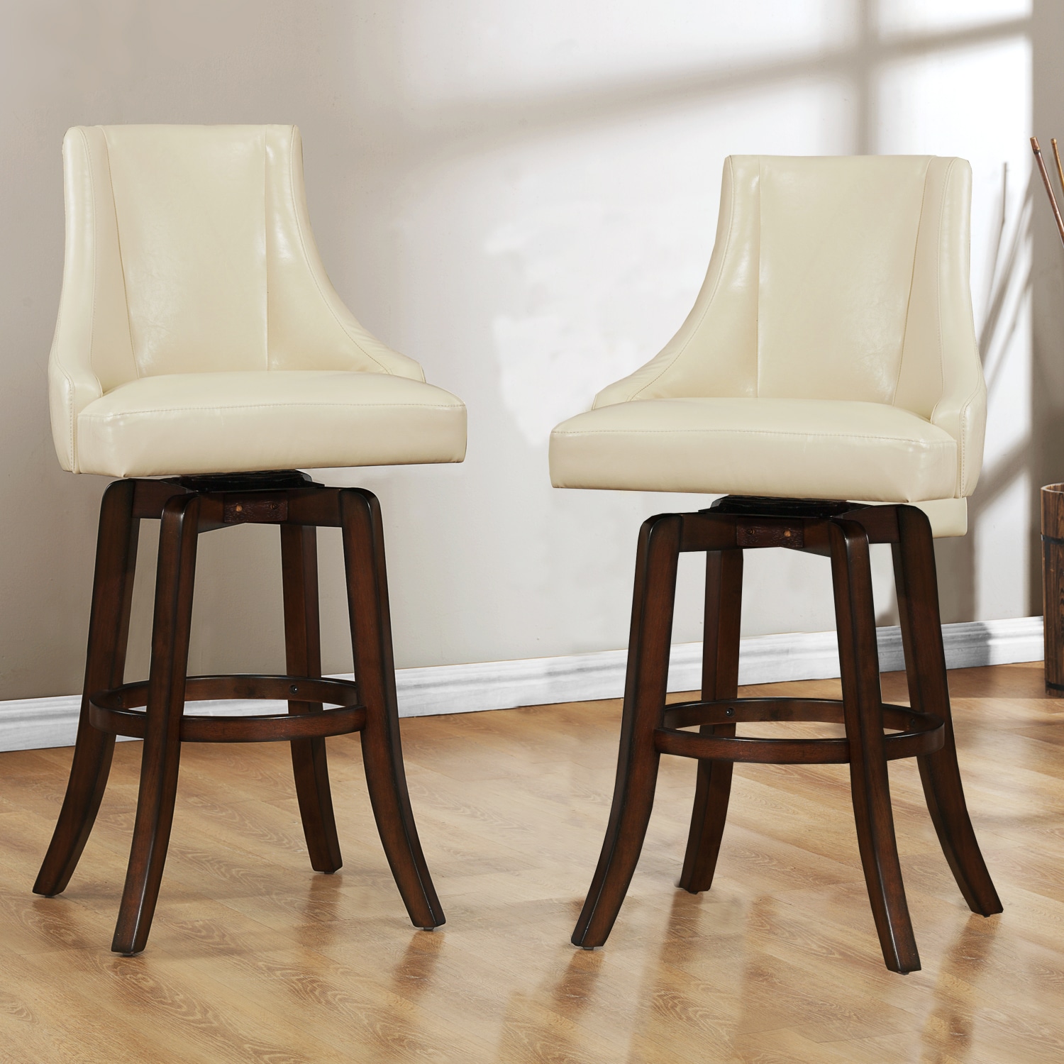 Vella Cream White Swivel Upholstered 29 inch Barstool (Set of 2) Today