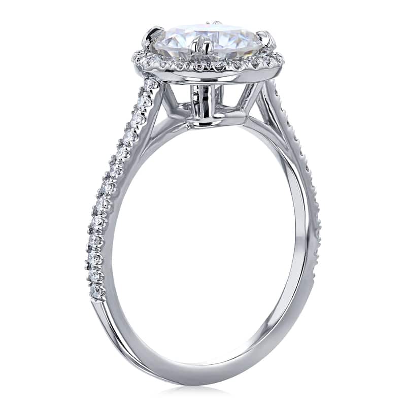 Annello by Kobelli 14k White Gold 1 3/4ct TGW Round Moissanite and Diamond Halo Engagement Ring