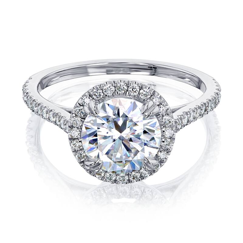 Annello by Kobelli 14k White Gold 1 3/4ct TGW Round Moissanite and Diamond Halo Engagement Ring
