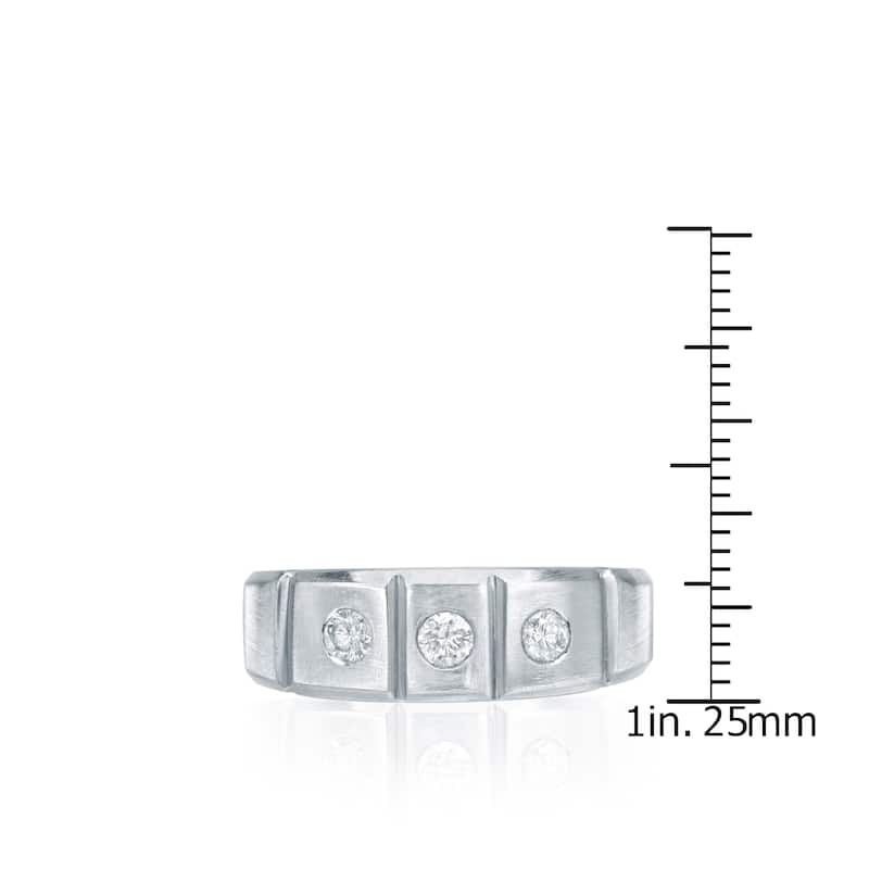 Auriya Men's 14k Gold 1/3ct TDW Satin Finish 3-Stone Diamond Wedding Band