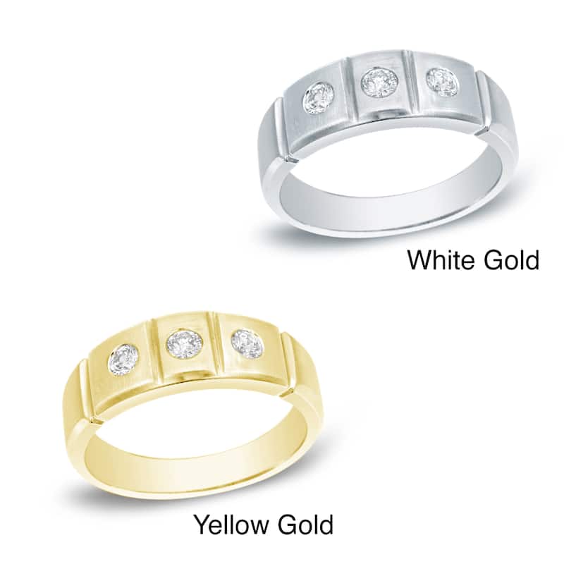 Auriya Men's 14k Gold 1/3ct TDW Satin Finish 3-Stone Diamond Wedding Band