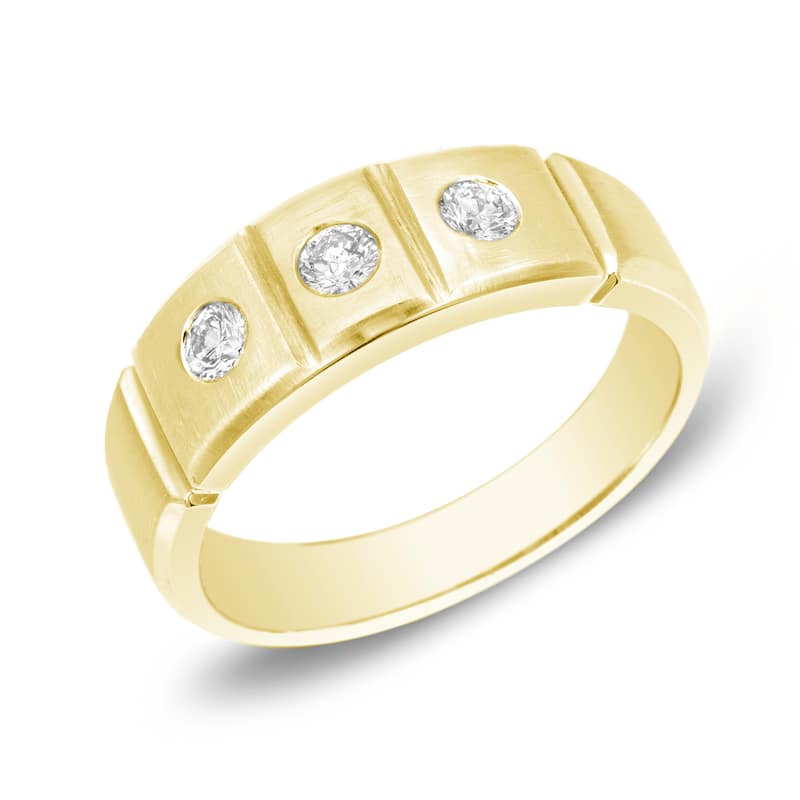 Auriya Men's 14k Gold 1/3ct TDW Satin Finish 3-Stone Diamond Wedding Band - Yellow - 8