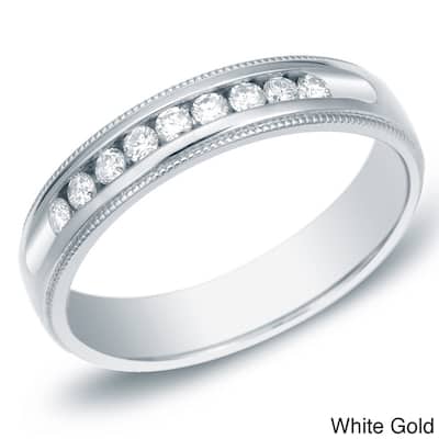 Men's 14k Gold 1/2ct TDW Channel Set Milgrain Diamond Wedding Band by Auriya