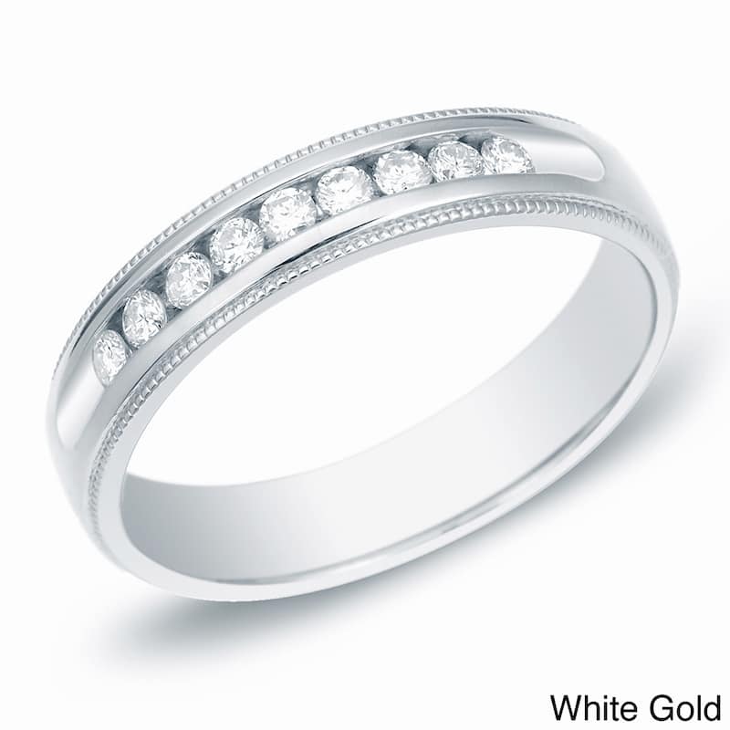 Auriya Men's 14k Gold 1ct TDW Channel-Set Diamond Wedding Band - White - 8