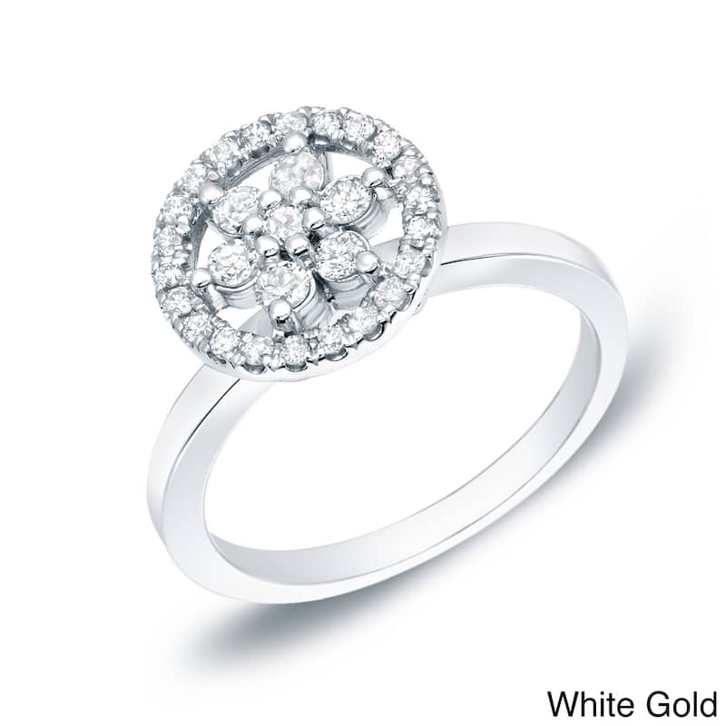 Auriya Daisy Shaped 1/2ct TDW Diamond Halo Promise Ring 14K Gold - 4 - White