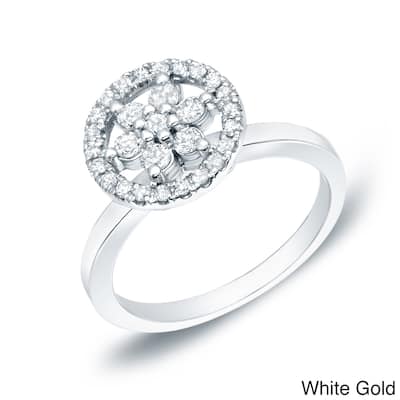 Auriya Daisy Shaped 1/2ct TDW Diamond Halo Promise Ring 14K Gold
