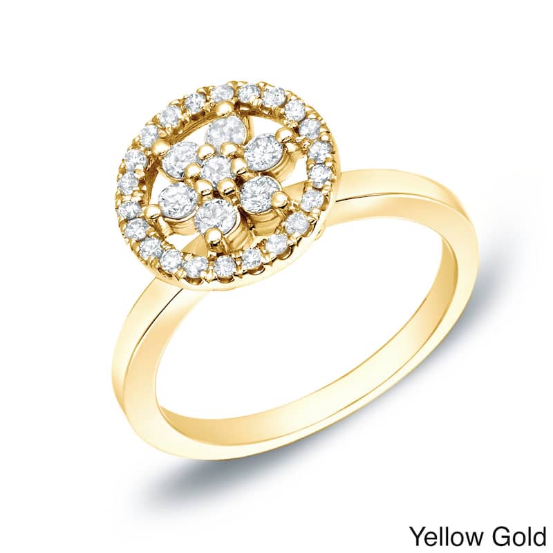 Auriya Daisy Shaped 1/2ct TDW Diamond Halo Promise Ring 14K Gold - 4 - Yellow