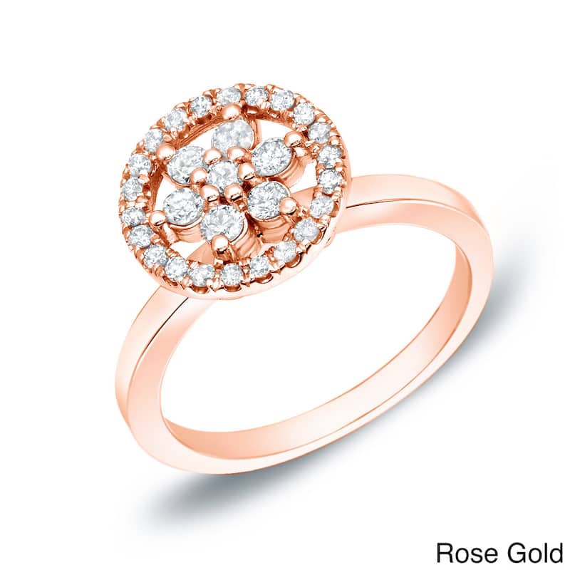 Auriya Daisy Shaped 1/2ct TDW Diamond Halo Promise Ring 14K Gold - 4 - Rose