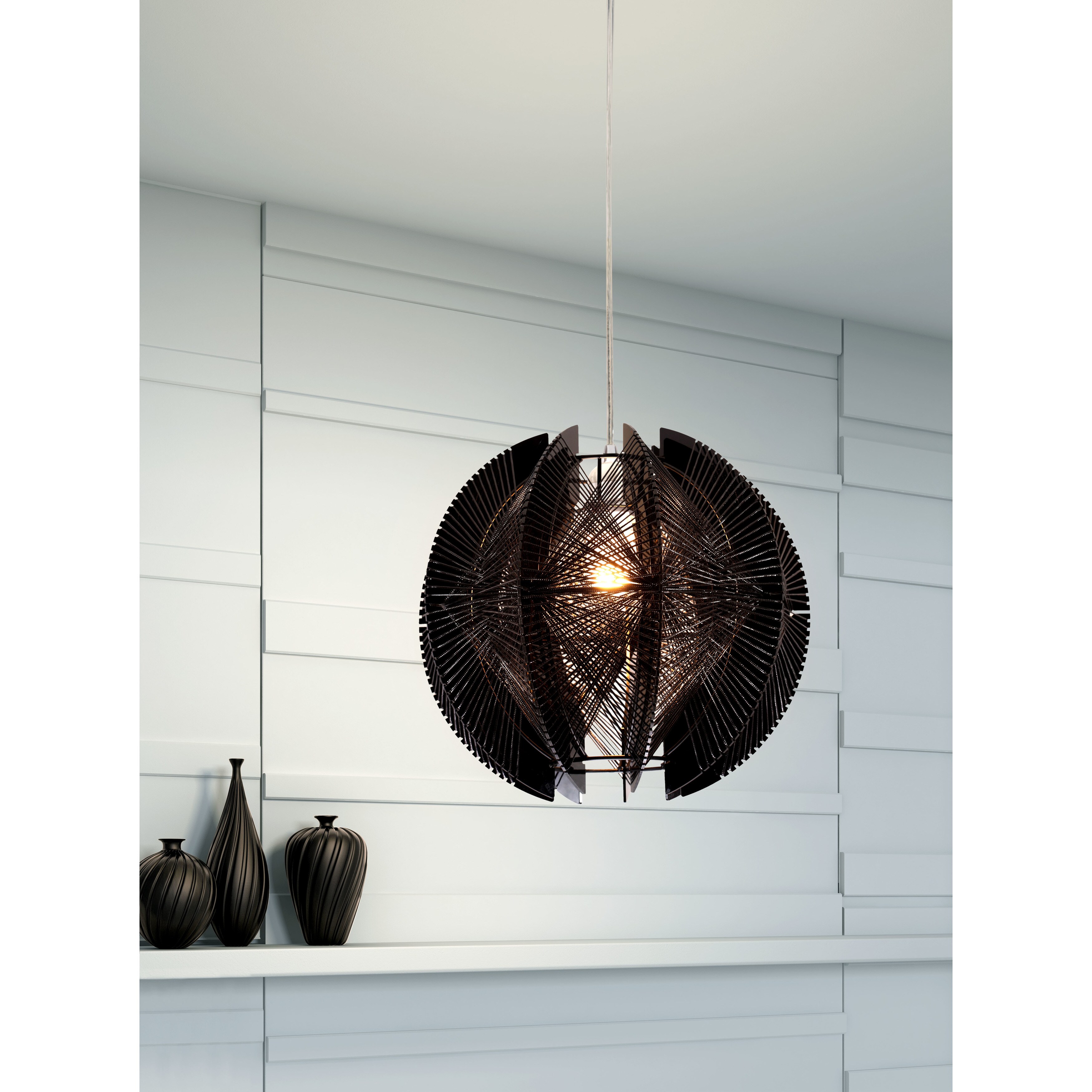 7-Light Black Iron Globe Pendant Chandelier Fixture for