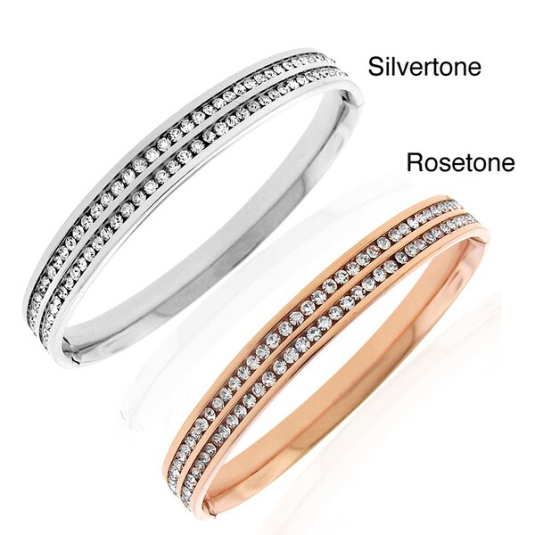 Stainless Steel Channel-set Cubic Zirconia Hinged Bangle Bracelet