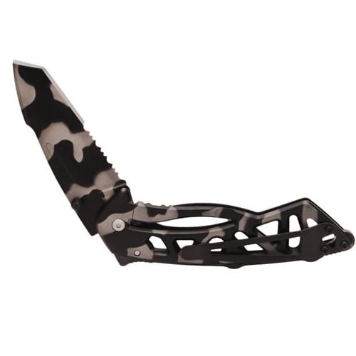 Buck Bones Tiger Stripe Knife 0870cmx (Black camouflageBlade materials 420 HC stainless steelHandle materials Stainless steelBlade length 3 InchHandle length 4.5 inchesWeight 0.35Dimensions 5.5 x 2.375 x 1.5 inches )