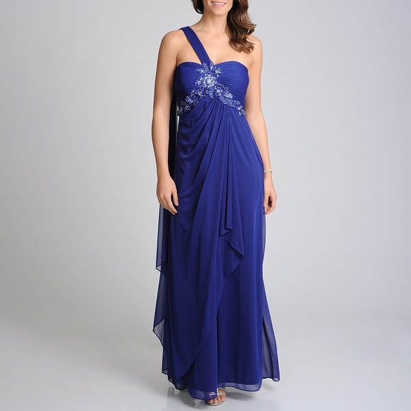 Shop Xscape Women's Navy Embellished Applique Evening Gown - Free ...