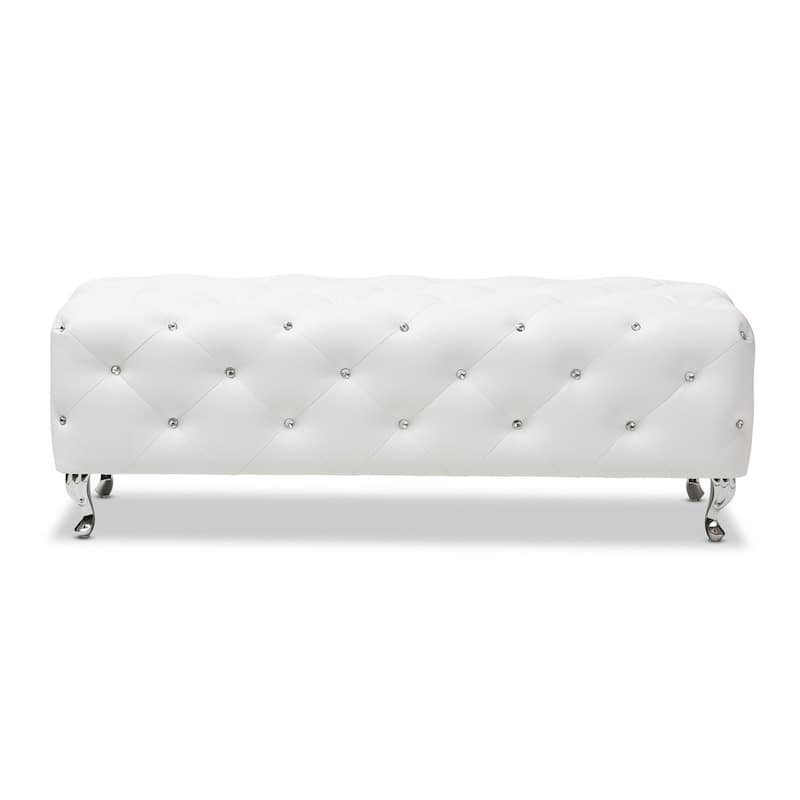 Silver Orchid Heston Crystal Tufted Modern Bench - White