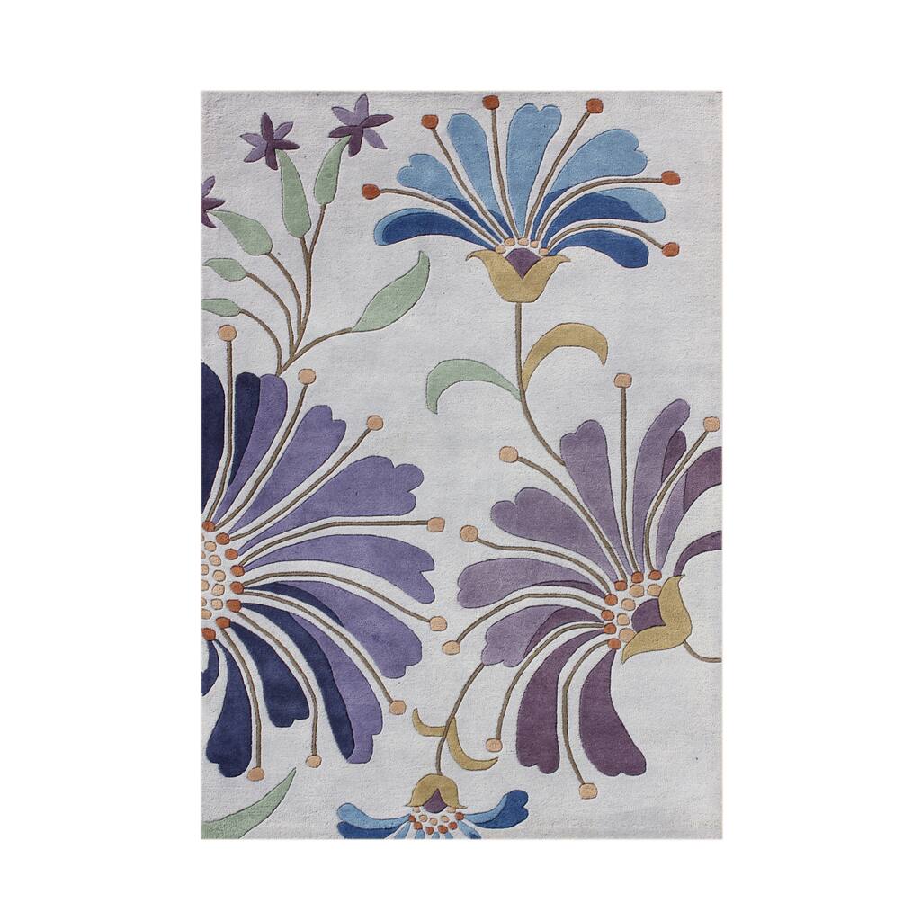 Alliyah Handmade LightGrey, Light Purple, Light Green, Beige, and Blue New Zealand Blend Wool Rug - 4' x 6'