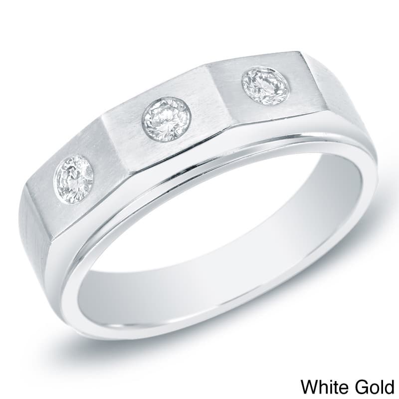 Auriya Men's 14k Gold Satin Finish 3/8ct TDW Diamond Wedding Band - White - 8
