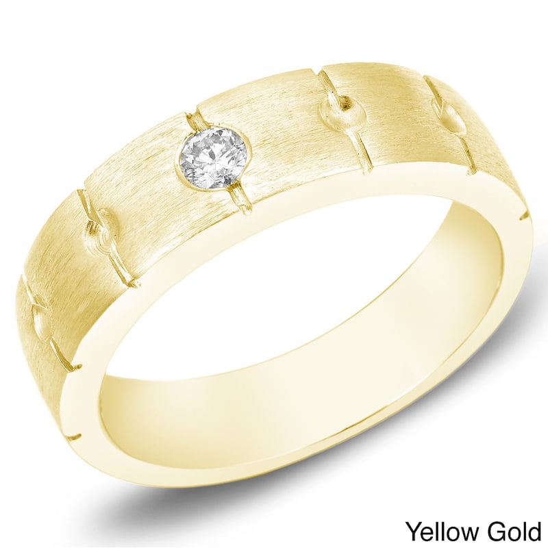 Auriya 14k Gold Men's Satin Finish 1/6ct TDW Diamond Wedding Band - Yellow - 8