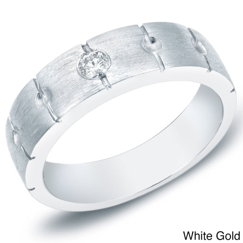 Auriya 14k Gold Men's Satin Finish 1/6ct TDW Diamond Wedding Band - White - 8