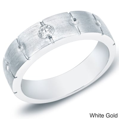 Auriya 14k Gold Men's Satin Finish 1/6ct TDW Diamond Wedding Band