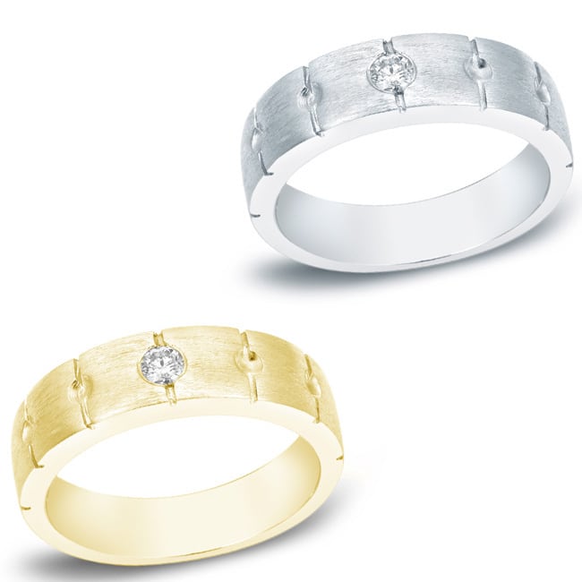 Auriya 14k Gold Men's Satin Finish 1/6ct TDW Diamond Wedding Band