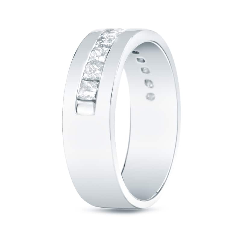 Auriya Men's 14k Gold 1 1/2ct TDW Channel-Set Princess-Cut Diamond Wedding Band