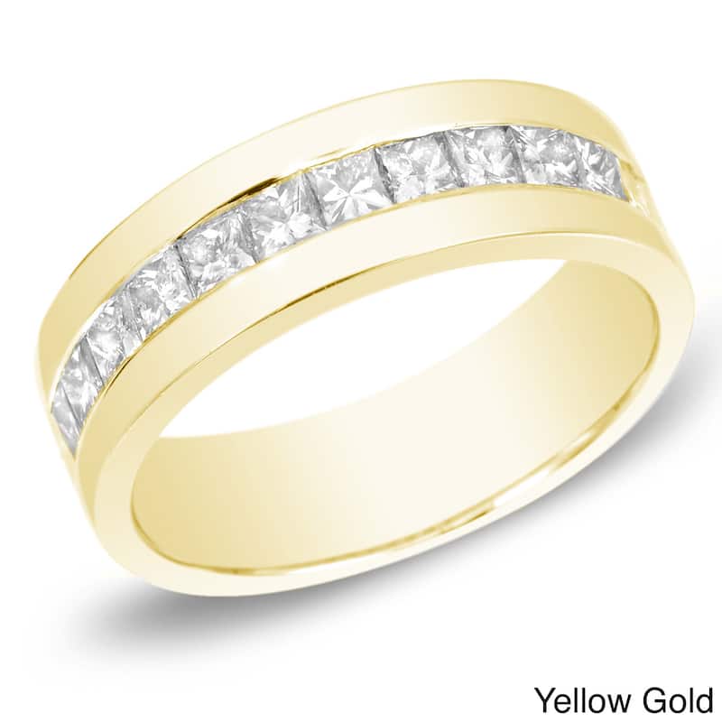 Auriya Men's 14k Gold 1 1/2ct TDW Channel-Set Princess-Cut Diamond Wedding Band - Yellow - 8
