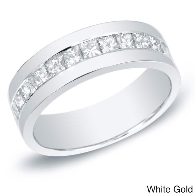 Auriya Men's 14k Gold 1 1/2ct TDW Channel-Set Princess-Cut Diamond Wedding Band - White - 8