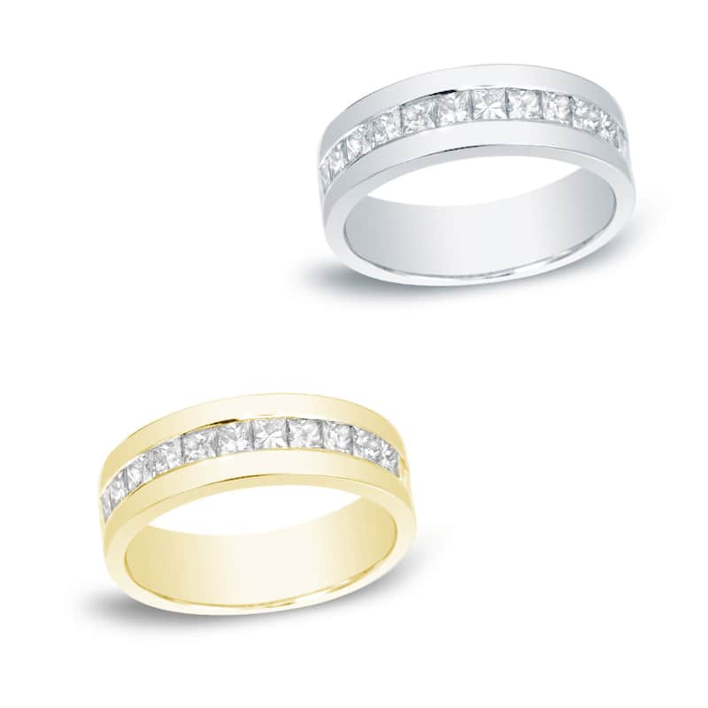 Auriya Men's 14k Gold 1 1/2ct TDW Channel-Set Princess-Cut Diamond Wedding Band