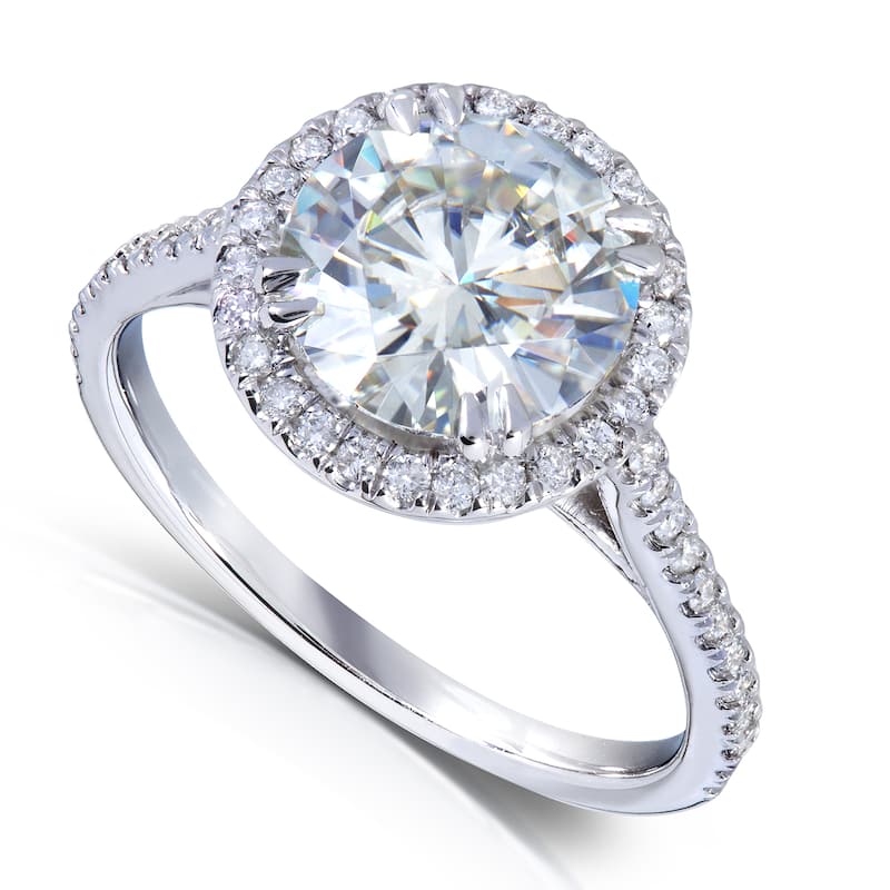 Annello by Kobelli 14k White Gold 2 1/6ct TGW Moissanite and Diamond Round Halo Engagement Ring
