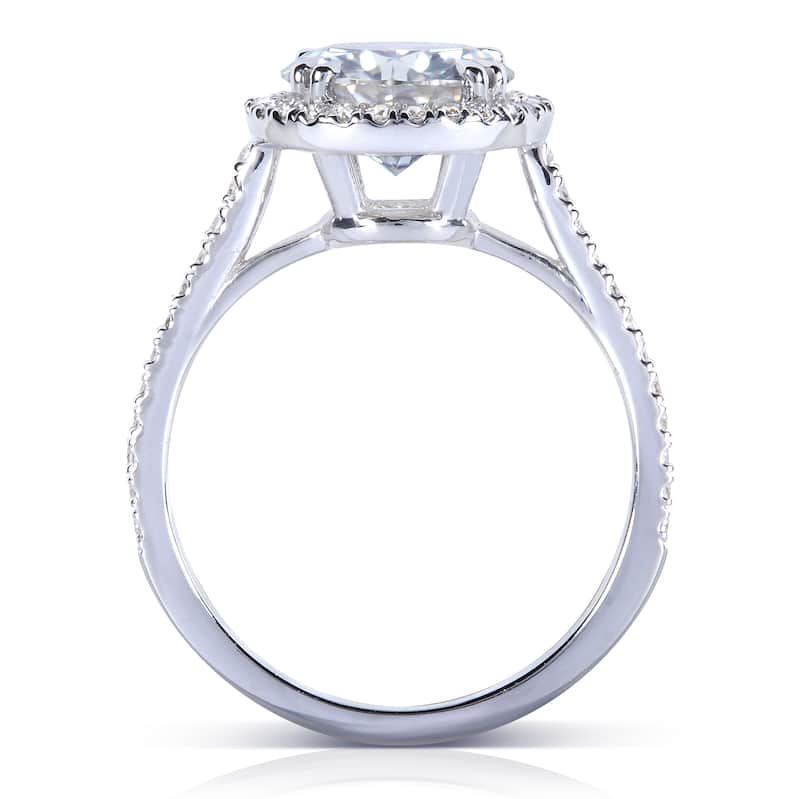 Annello by Kobelli 14k White Gold 2 1/6ct TGW Moissanite and Diamond Round Halo Engagement Ring