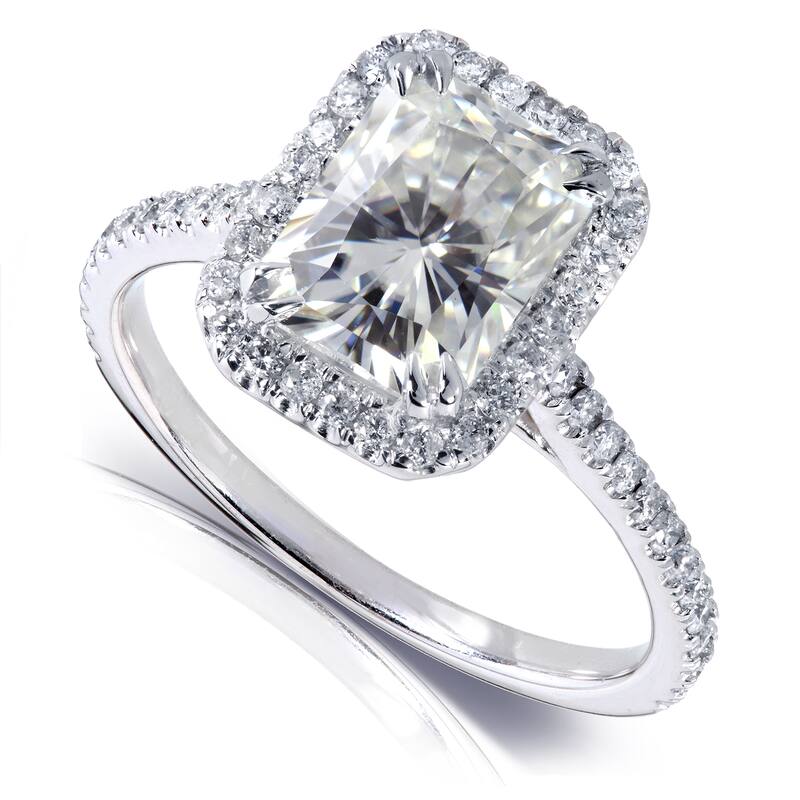 Annello by Kobelli 14k White Gold 2ct TGW Radiant-cut Moissanite and Diamond Halo Engagement Ring