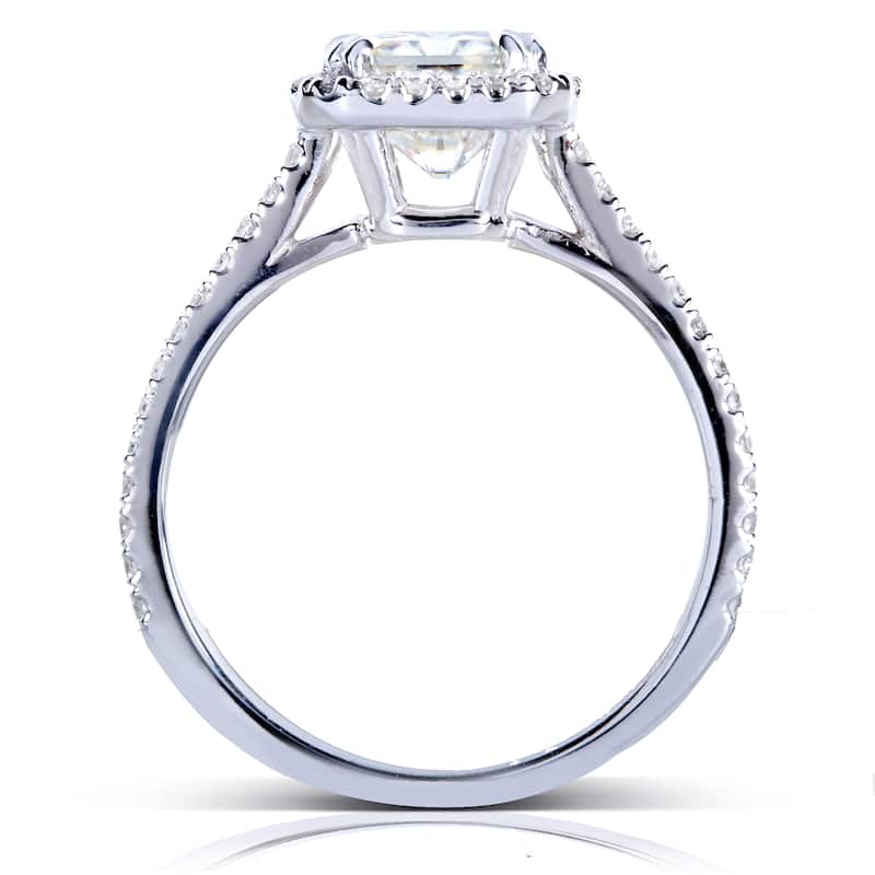 Annello by Kobelli 14k White Gold 2ct TGW Radiant-cut Moissanite and Diamond Halo Engagement Ring