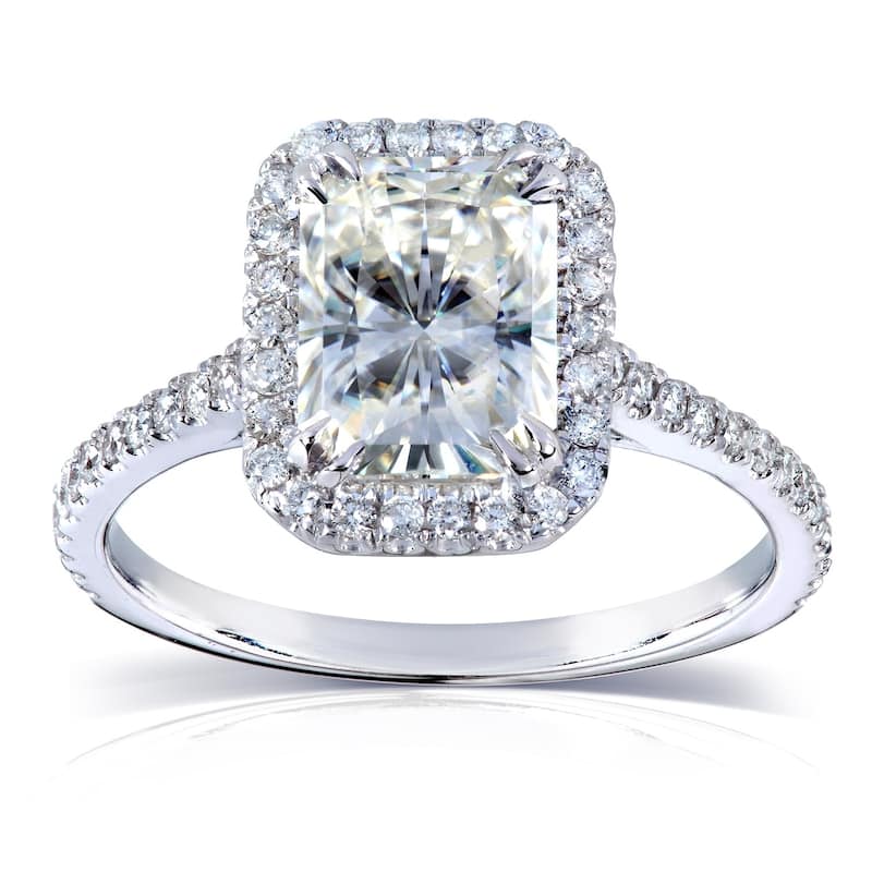 Annello by Kobelli 14k White Gold 2ct TGW Radiant-cut Moissanite and Diamond Halo Engagement Ring