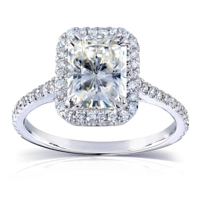 Annello by Kobelli 14k White Gold 2ct TGW Radiant-cut Moissanite and Diamond Halo Engagement Ring