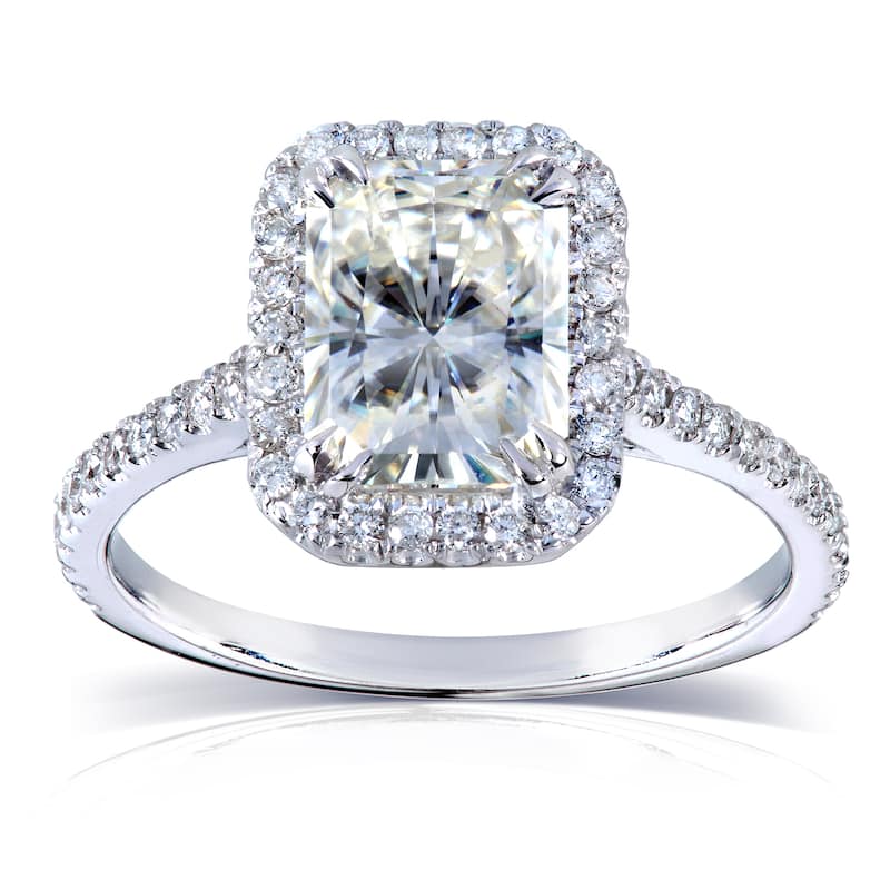 Annello by Kobelli 14k White Gold 2ct TGW Radiant-cut Moissanite and Diamond Halo Engagement Ring