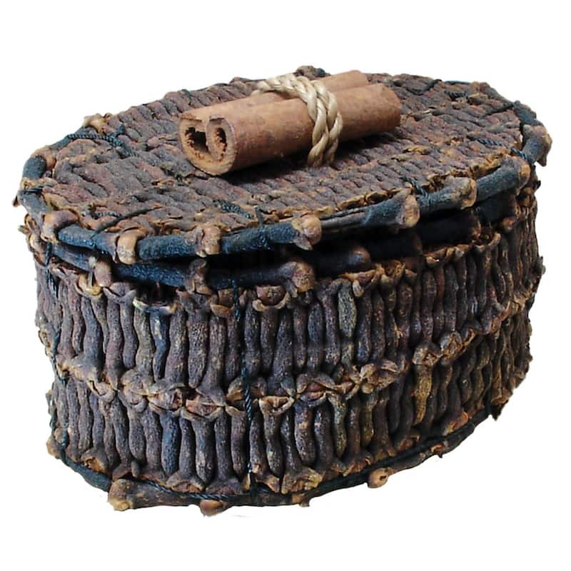 Handmade 3-inch Oval Decorative Clove and Cinnamon Box (Indonesia)