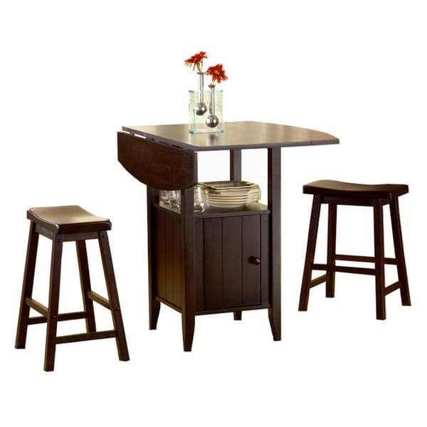 Wenge Drop 3-piece Leaf Pub Table Set with Stools - Free ...