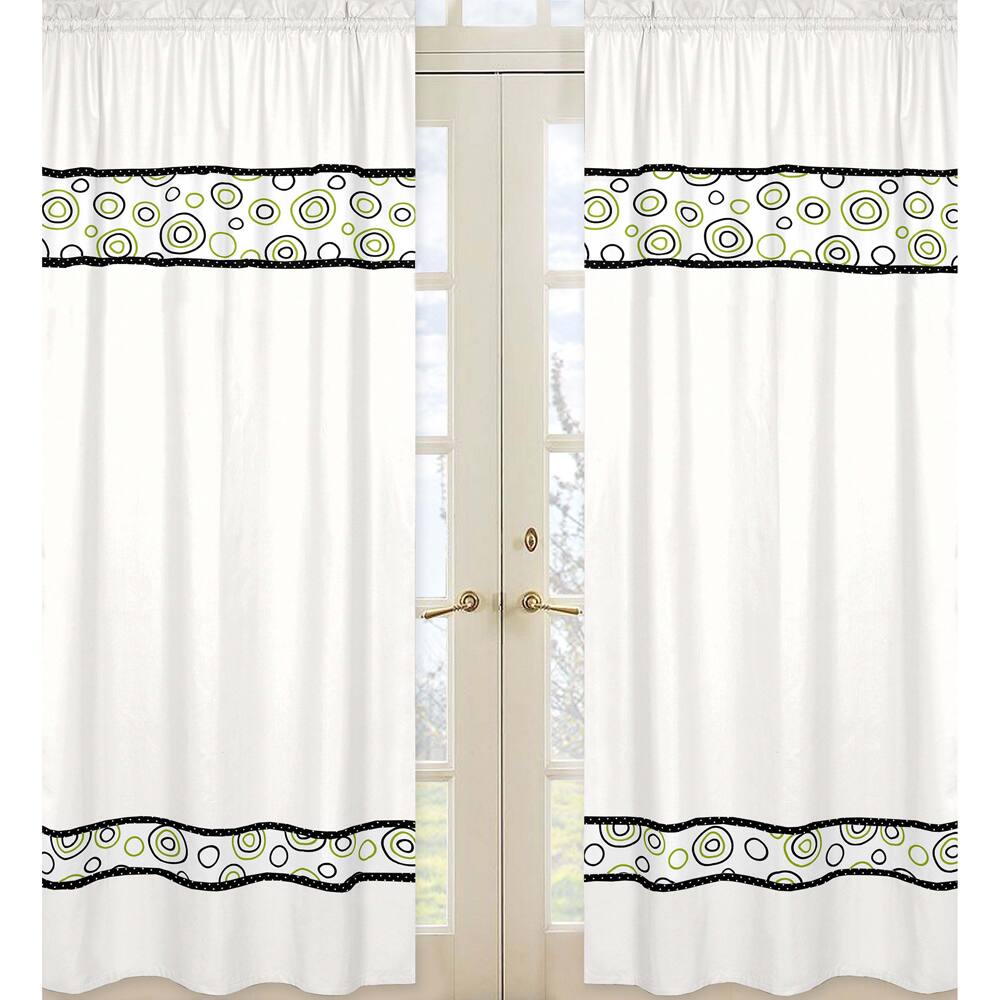 Sweet Jojo Designs Black, White and Lime Green 84-inch Window Treatment Curtain Panel Pair for Spirodot Collection - 42 x 84
