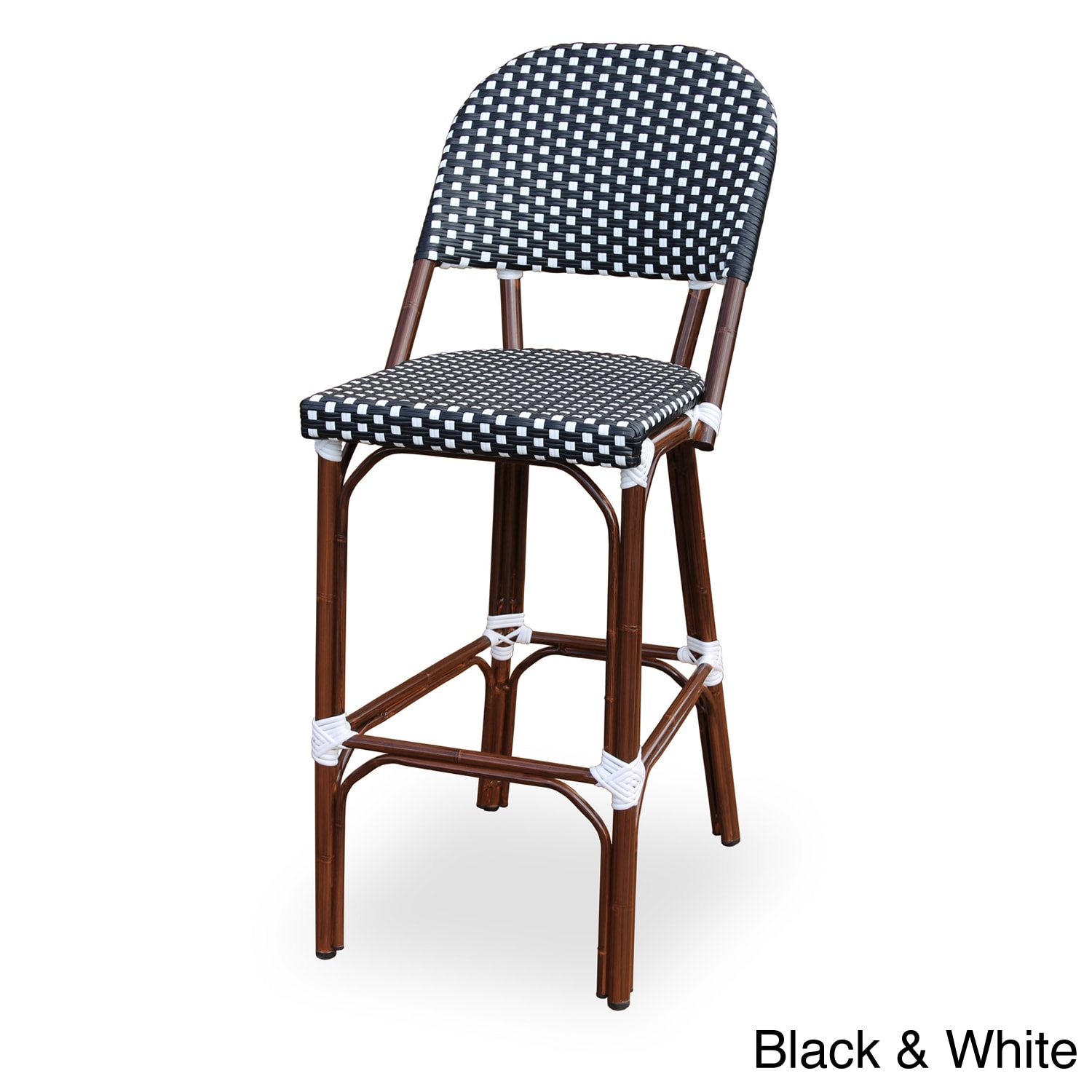 Paris Indoor/ Outdoor Bamboo Finished Bar Chair (Cream/ chocolate, black/ whiteMaterials Powder Coated Aluminum, Resin Wicker (HD Polyethylene)Finish Bamboo finishWeather resistantUV protection3 year residential and 1 year commercial manufacturers warra