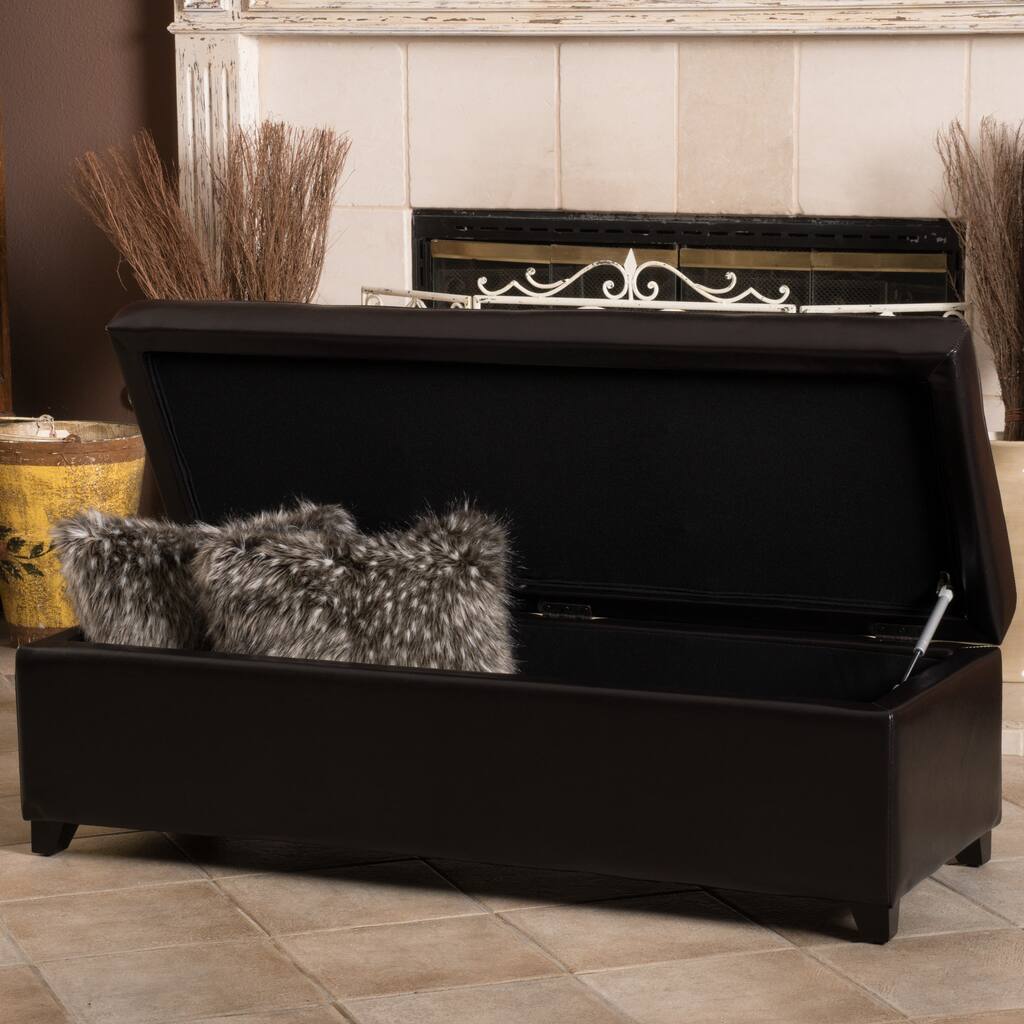 London Espresso Leather Storage Bench by Christopher Knight Home