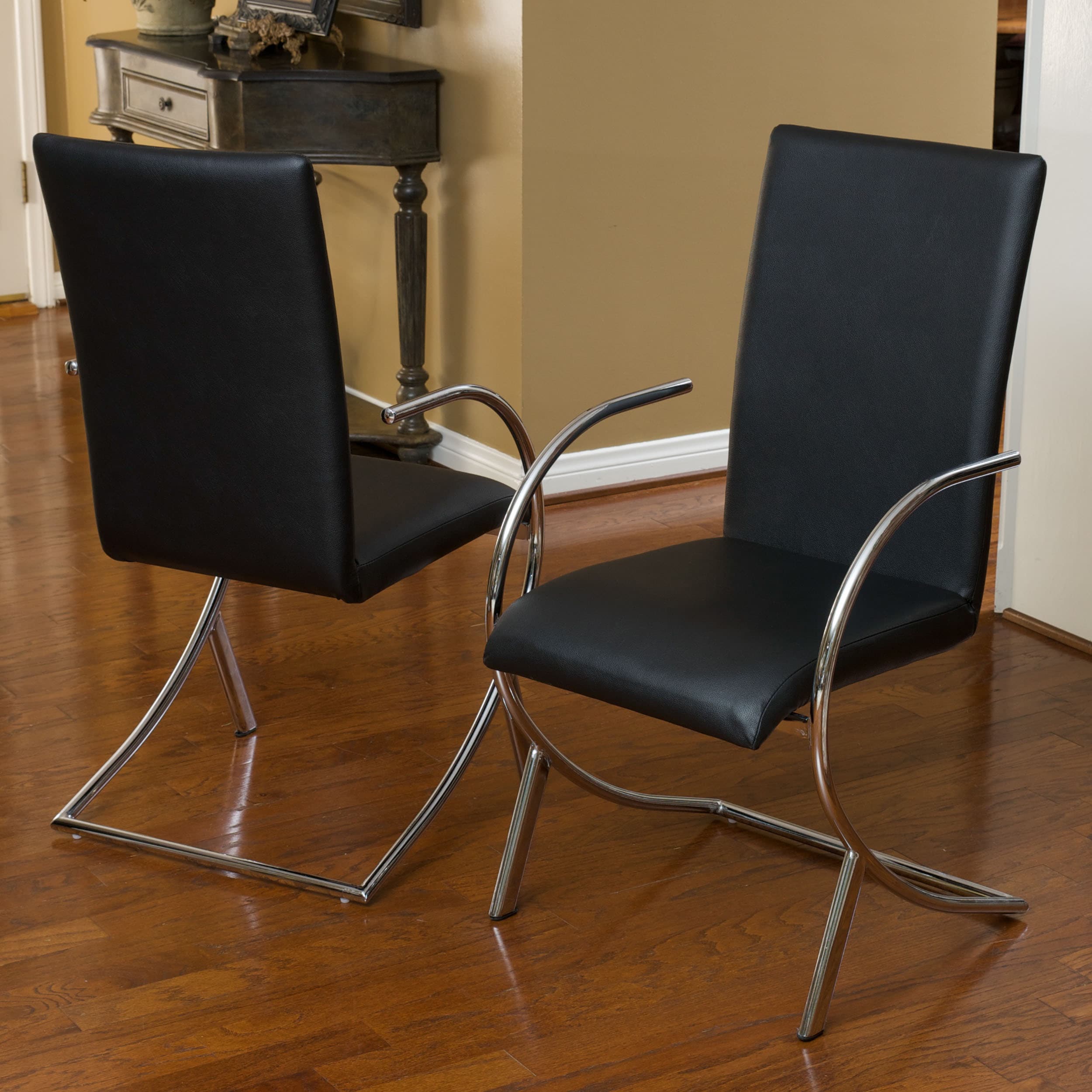 Christopher Knight Home Lydia Black Leather/ Chrome Chairs (set Of 2)