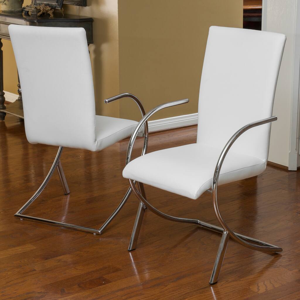 Lydia Off White Leather/ Chrome Chairs (Set of 2) by Christopher Knight Home