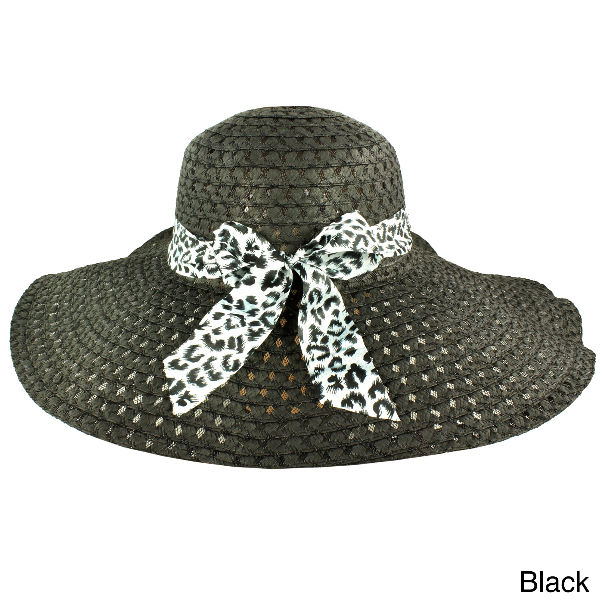 Faddism Womens Animal Print Bow Straw Hat