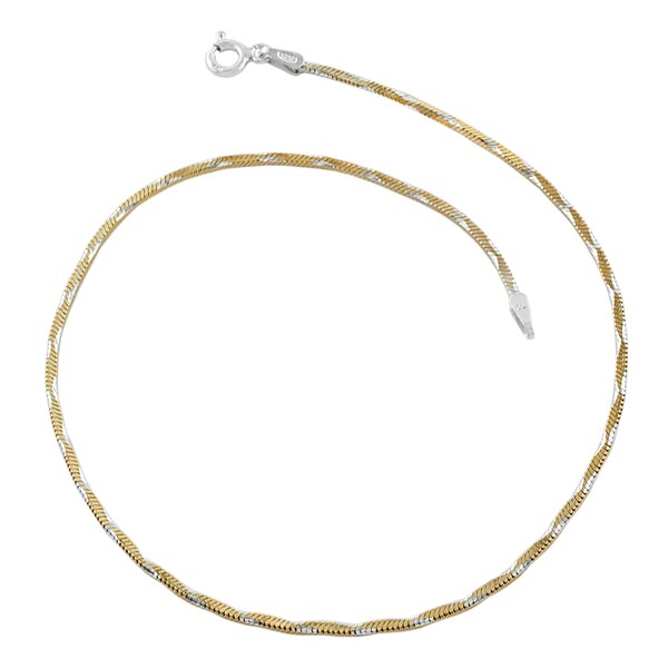 Fremada Two-tone Gold over Sterling Silver Wave Square Snake Anklet