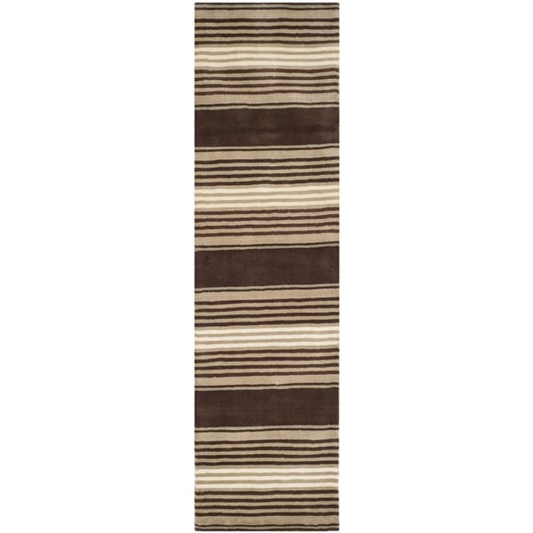 Martha Stewart Hand Drawn Stripe Tilled Soil Brown Wool/ Viscose Rug