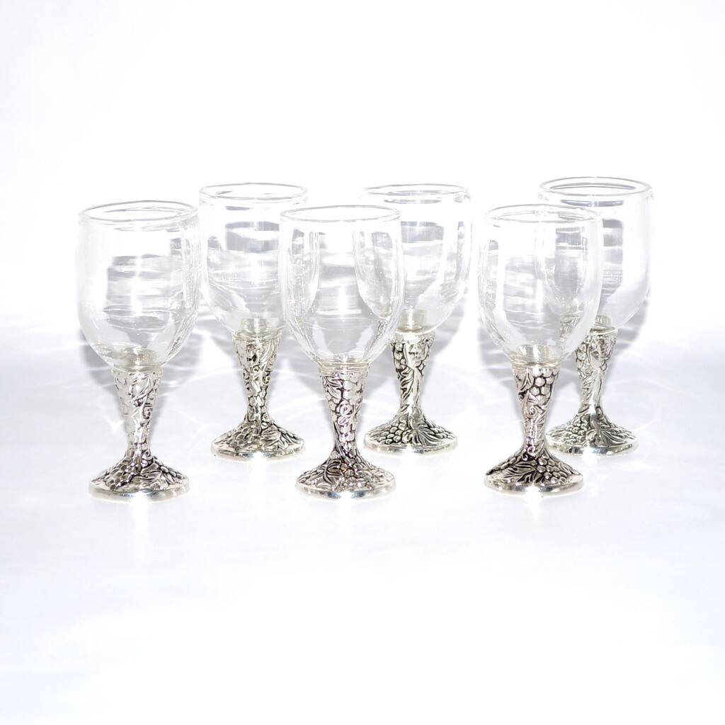 High End Cordial Glass Shot Glasses with Silver Base (Set of 6)