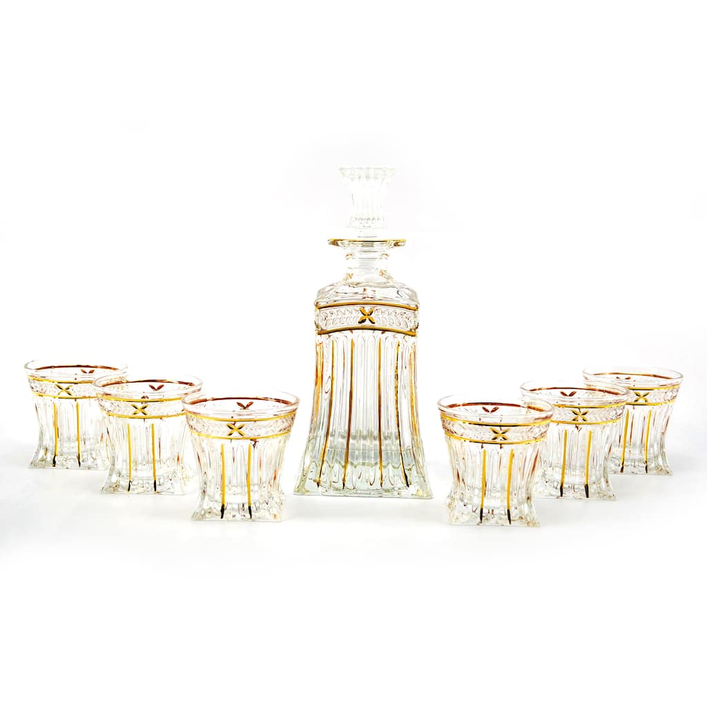 Seven-Piece Clear Glass Bottle and Shot Glass Liquor Set